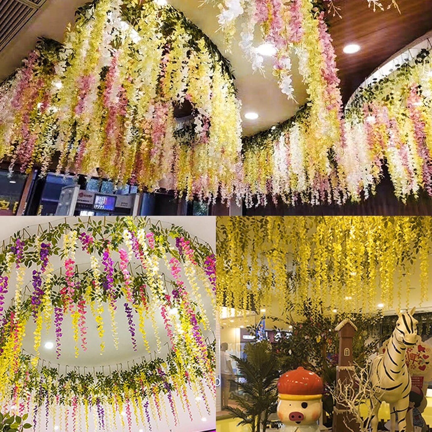 24 Pack Yellow Wisteria Artificial Flower Garland – Hanging Silk Vines for Home, Garden, Party, Wedding Backdrop & Arch Décor