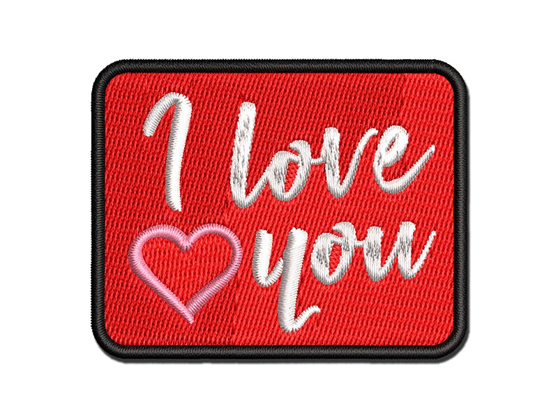 I Love You in English Heart Multi-Color Embroidered Iron-On or Hook & Loop Patch Applique