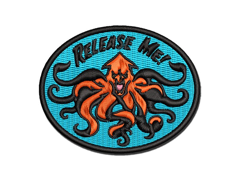 Release Me Kraken Squid Sea Monster Multi-Color Embroidered Iron-On or Hook &#x26; Loop Patch Applique