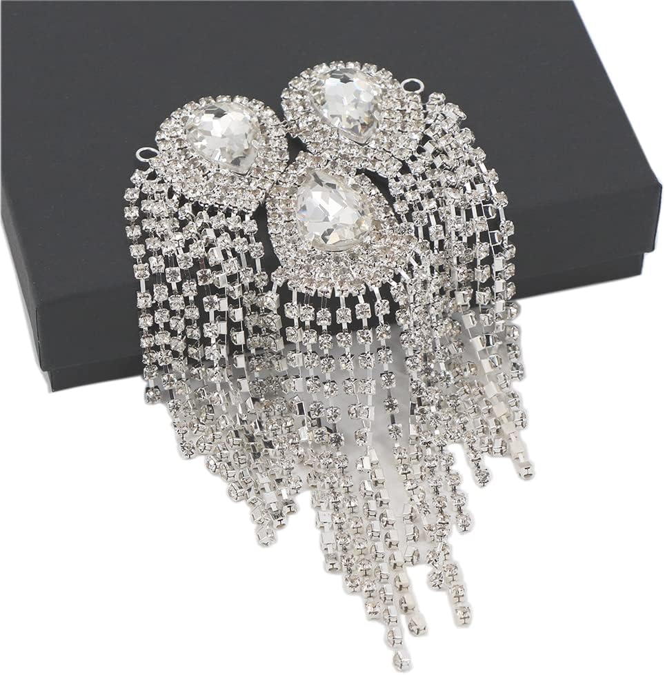 Crystal Fringe Shoulder Epaulette Rhinestones Appliques Stitch Patches