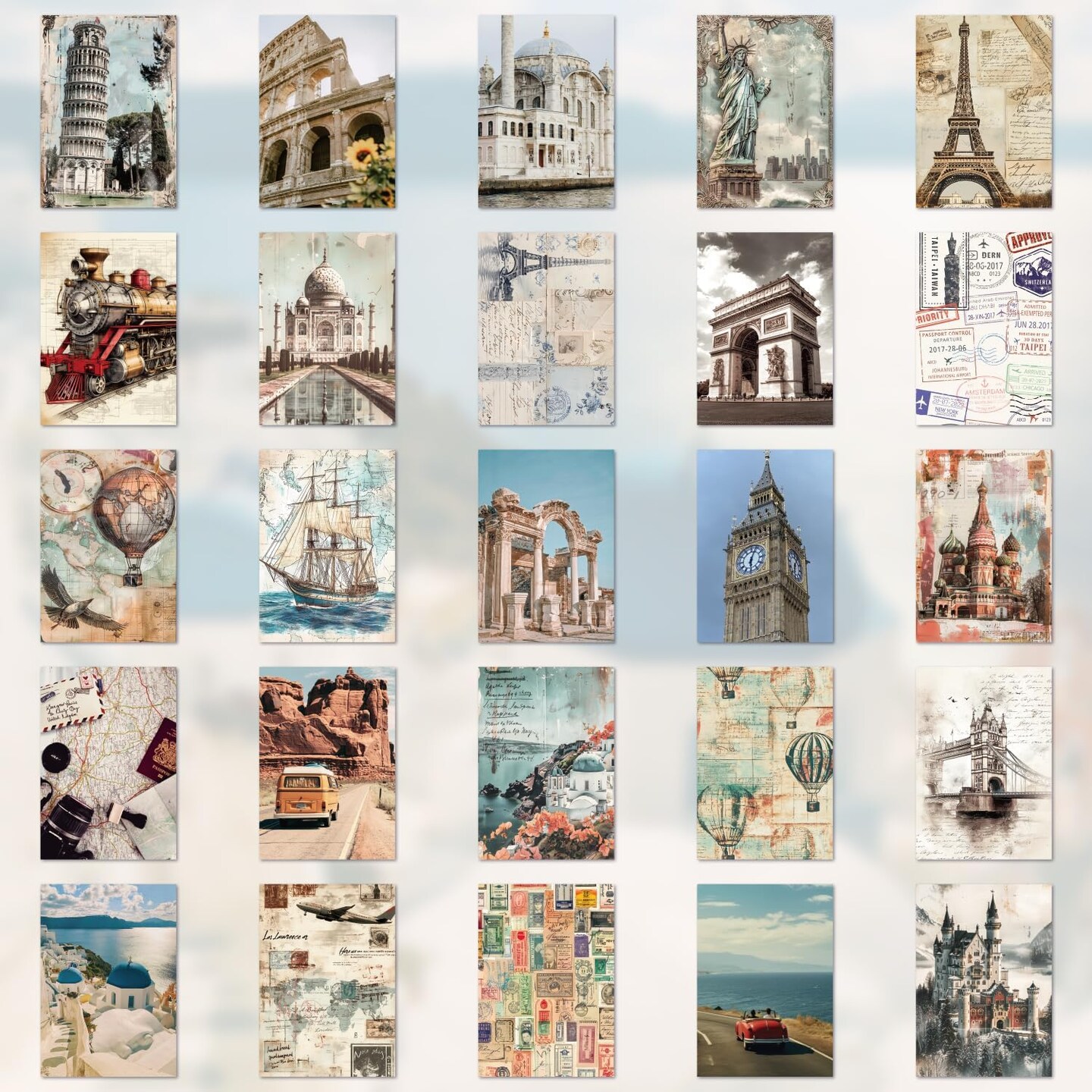 57 Sheets Vintage Travel Scrapbook Sticker Book (500pcs)