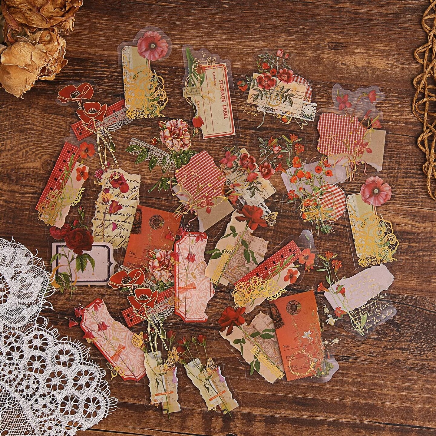 180 Pieces - Gold Foil Floral Stickers
