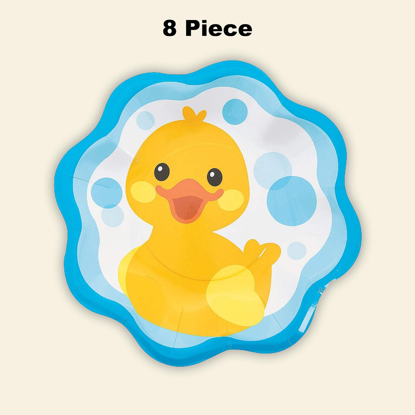 8 Count Rubber Ducky Paper Plates for Baby Shower Birthday Party Supplies Decorations 10.5"