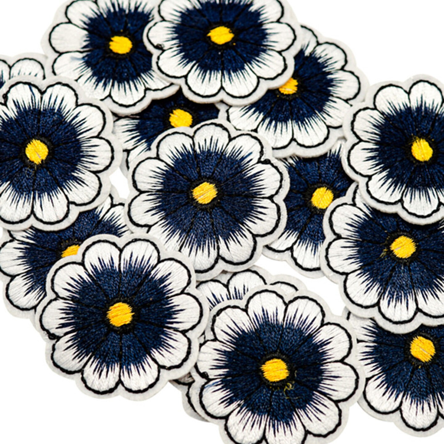 1 1/2&#x22; Navy Blue Daisy Flower Embroidery Iron On Heat Transfer Patch Pack of 72