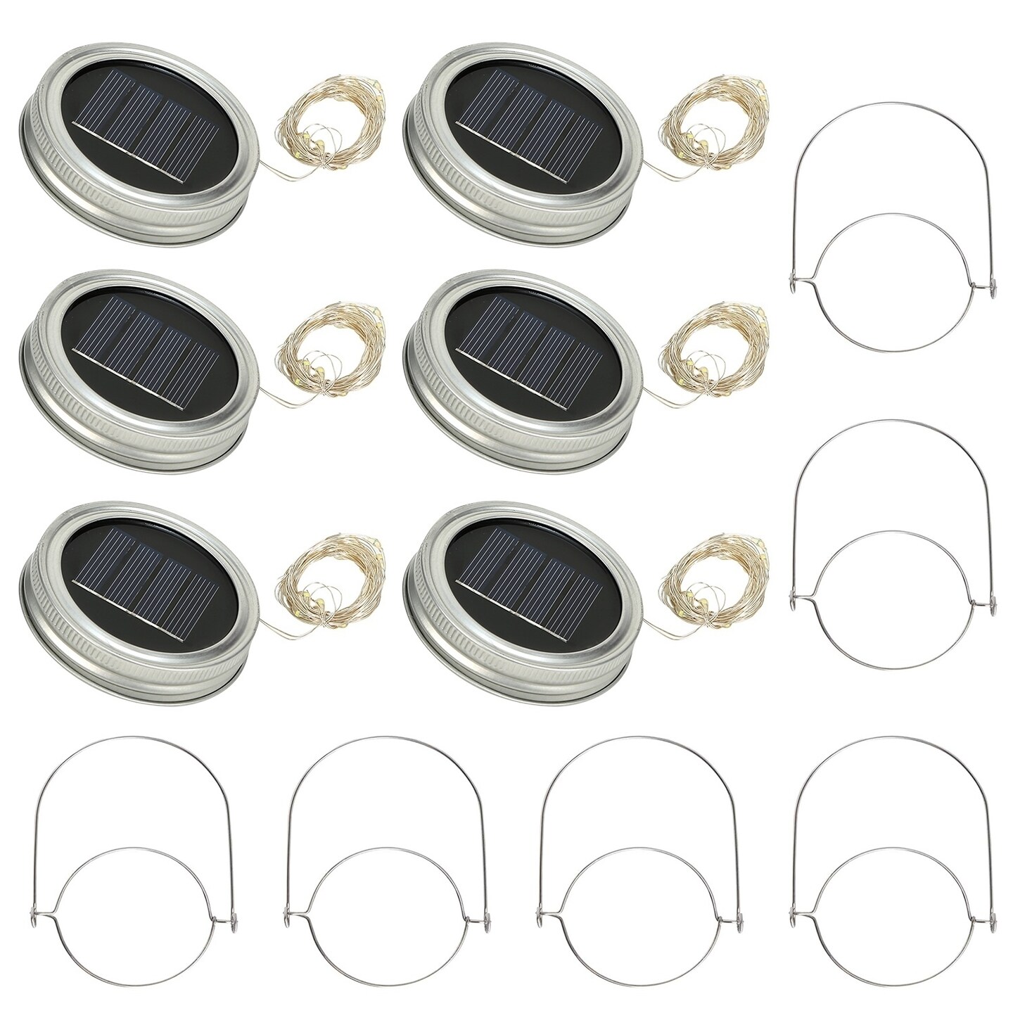 6 Pcs Solar Powered Mason Jar Lid Lights 20 Leds Fairy String Lights Xmas Garden Decor