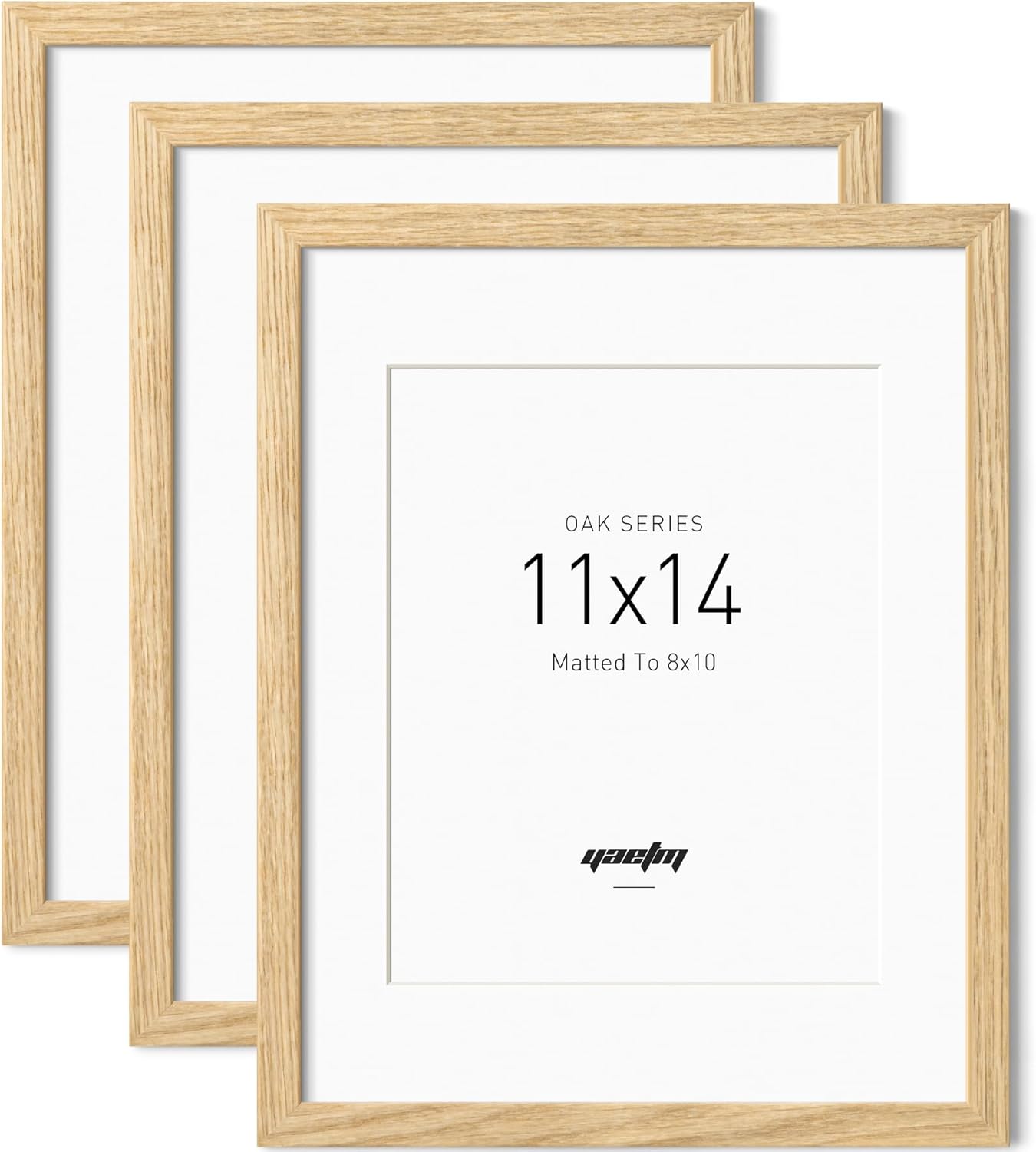 11x14 Oak Wood Picture Frame with Mat for 8x10 Set of 3, Natural Solid Wood 11x14 Frame with Tempered Glass for Wall Gallery &#x26; Home (3 Pack, Oak)