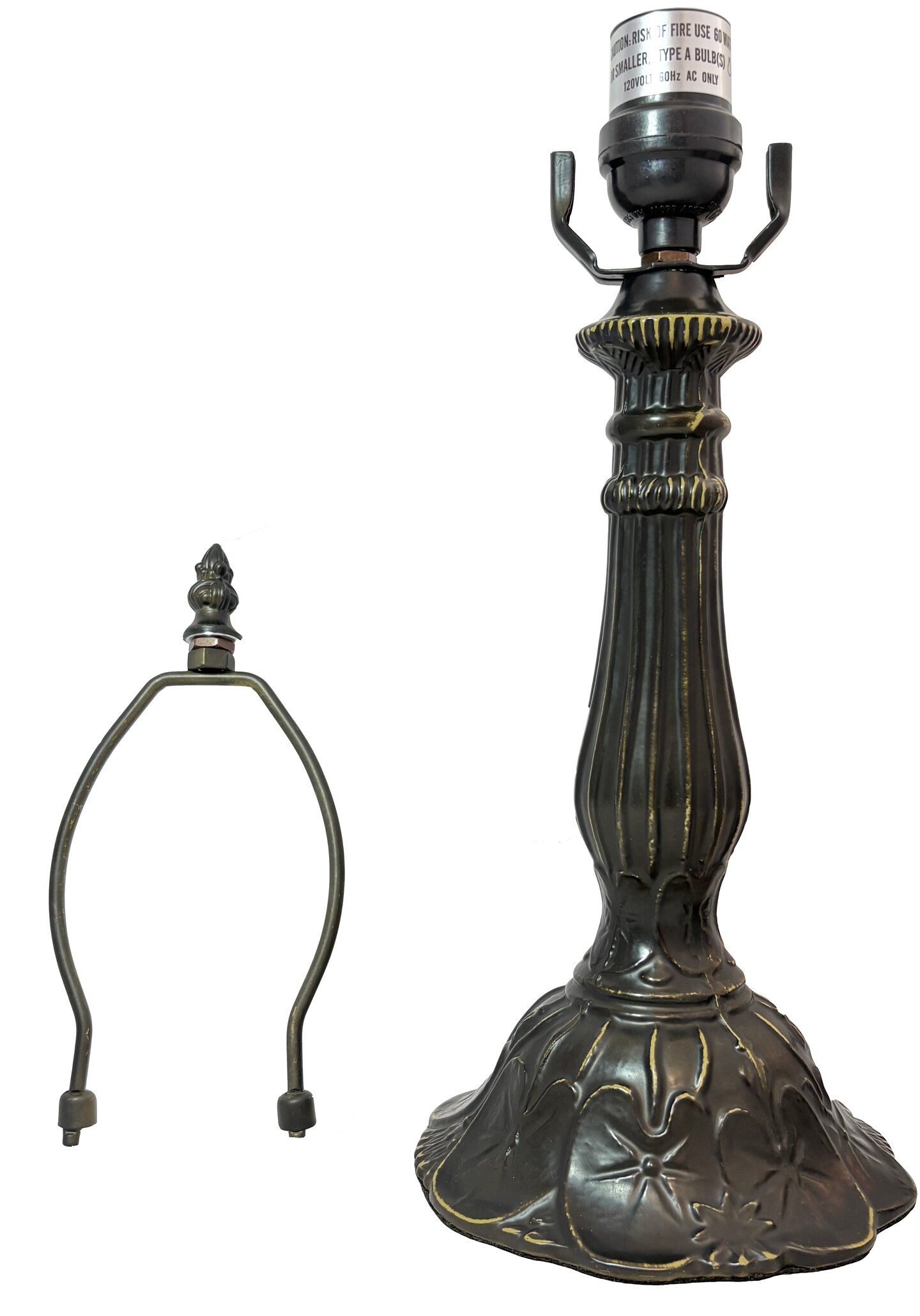 Lily Metal Lamp Base, Dark Bronze Finish With Gold Highlights, Nicely Weighted, 17.25" Tall
