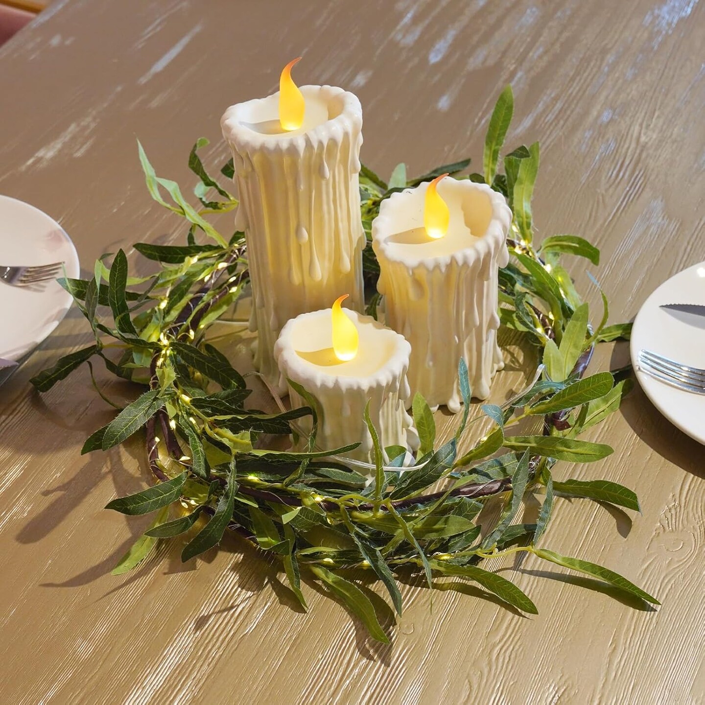 Olive Garland Greenery Garlands Décor - 6FT 96 LED Lighted Artificial Garland Faux Vines Flower Wreaths Lights for Wedding Christmas Spring Mantle Decoration DiliComing