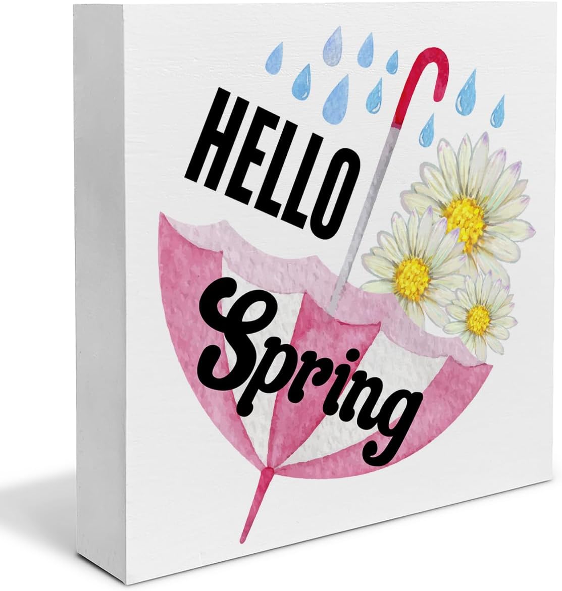 Spring Decor, Spring Decorations Country Hello Spring Daisy Wood Sign Spring Home Decor Indoor for Desk Shelf Table 5 X 5 Inches
