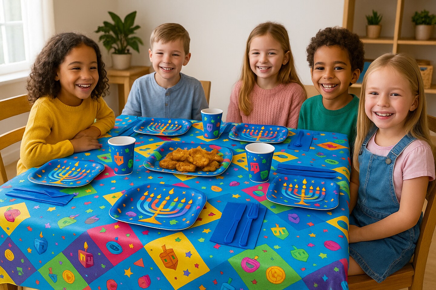 Chanukah Tablecloth, Yiddish Design – Disposable Hanukkah Party & Classroom Table Cover, 1 Pack