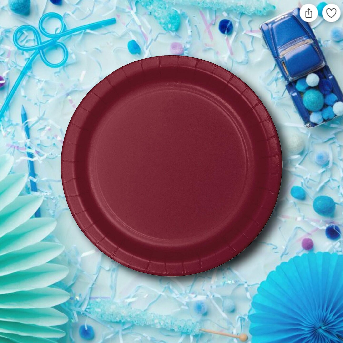 24 Count Burgundy Round Dessert Plates Paper Party Tableware 7"