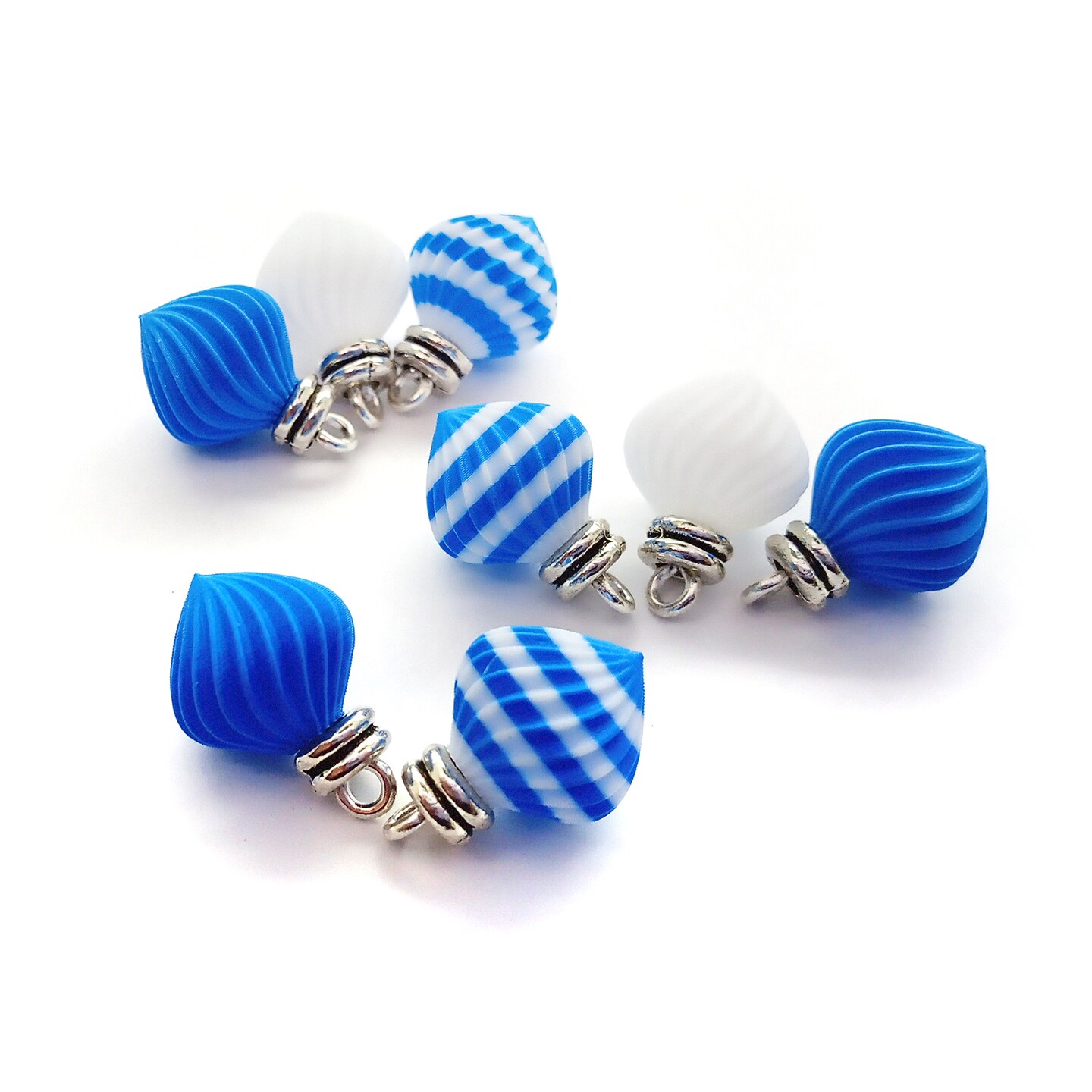Blue &#x26; White Stripe Miniature Ornament Mix, 8 pc, Tiny Baubles for Dollhouse Christmas Trees, Adorabilities