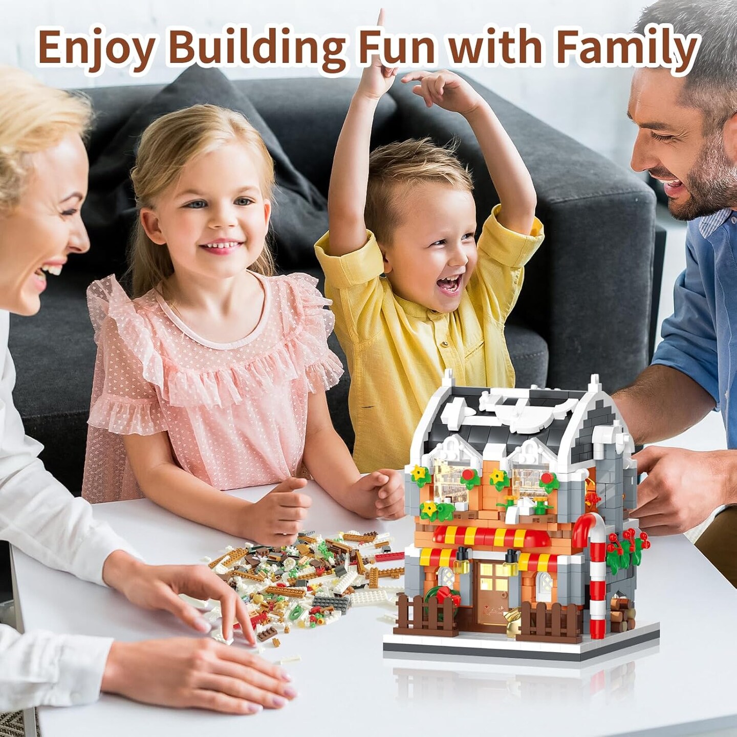 Christmas Book House Building Blocks Set-730 PCS Micro Bricks,City Miniature Building Bricks Kit with LED Light and Christmas Tree,Perfect Building Toy for Adults Kids 6+