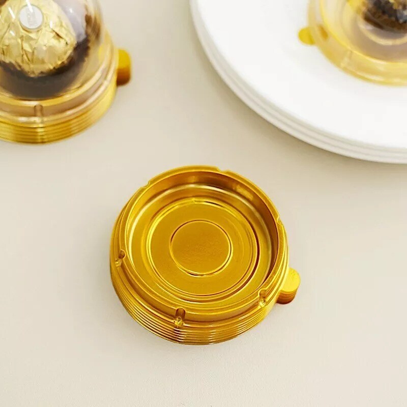 50 Clear Gold 3&#x22; Round Mini Cupcake Boxes Dome Plastic Favor Holders Party Event