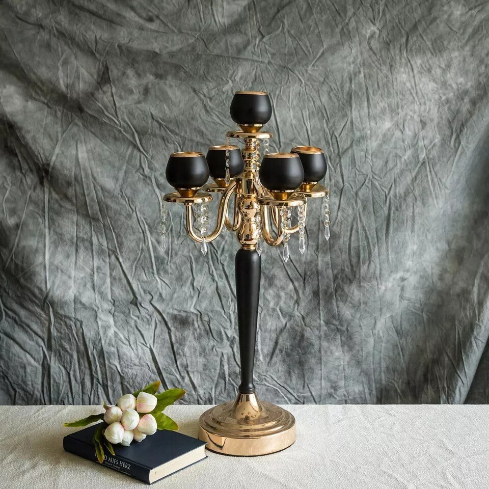 25&#x22; Gold Black Metallic Candelabra Candle Holders Wedding Party Centerpiece Home
