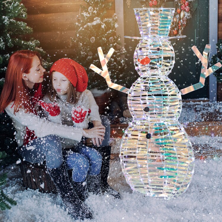 4 Feet Iridescent Christmas Snowman with White LED Lights and Ground Stakes