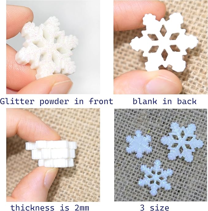 60 Pcs White Glitter Plastic Mini Snowflake for Christmas Embellishments and Winter Party DIY Craft Decoration-3 Different Size