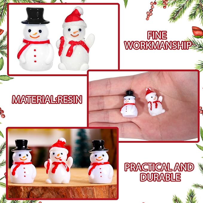 Types Christmas Tiny Resin Snowman Decoration with Top Hat Xmas Micro Landscape Ornament Mini Garden Dollhouse Accessories for Crafts DIY Xmas Winter Party