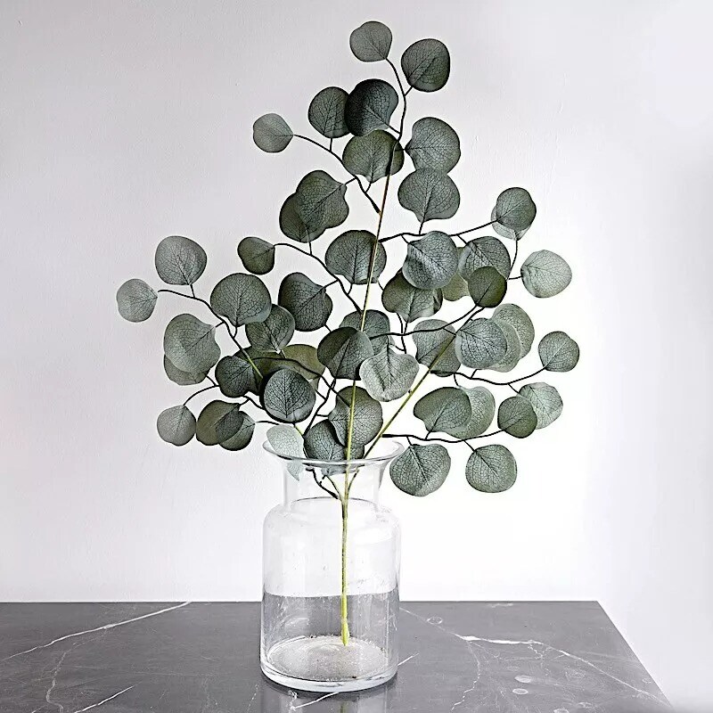 Frosted Green 4 Stems 25" Silk Eucalyptus Leaves Artificial Greenery Party