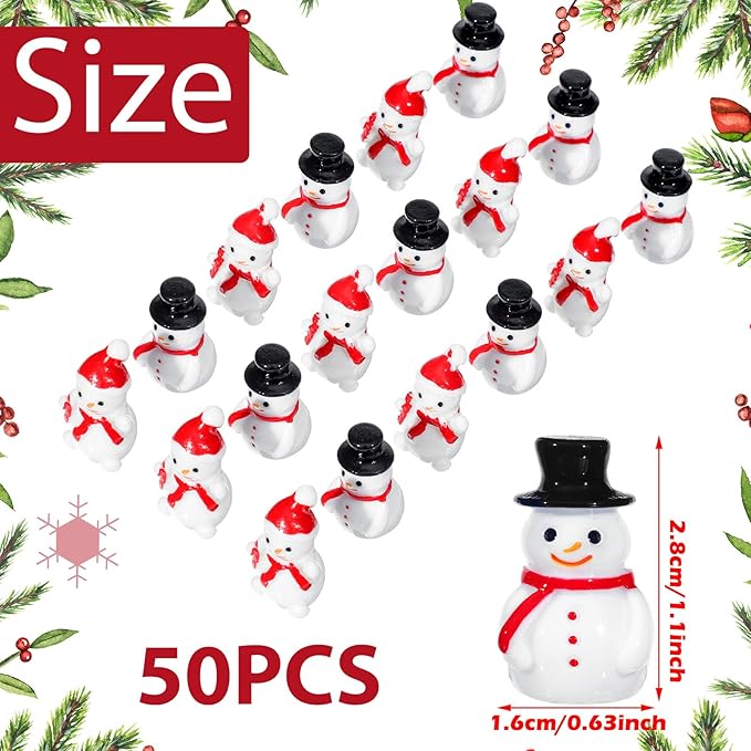 Types Christmas Tiny Resin Snowman Decoration with Top Hat Xmas Micro Landscape Ornament Mini Garden Dollhouse Accessories for Crafts DIY Xmas Winter Party
