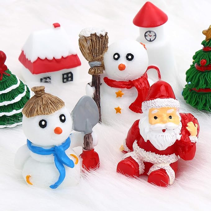 30 Pcs Mini Crafts Resin Santa Claus Snowman Elk Ornaments Kit for DIY Christmas Fairy Garden and Snow Globes