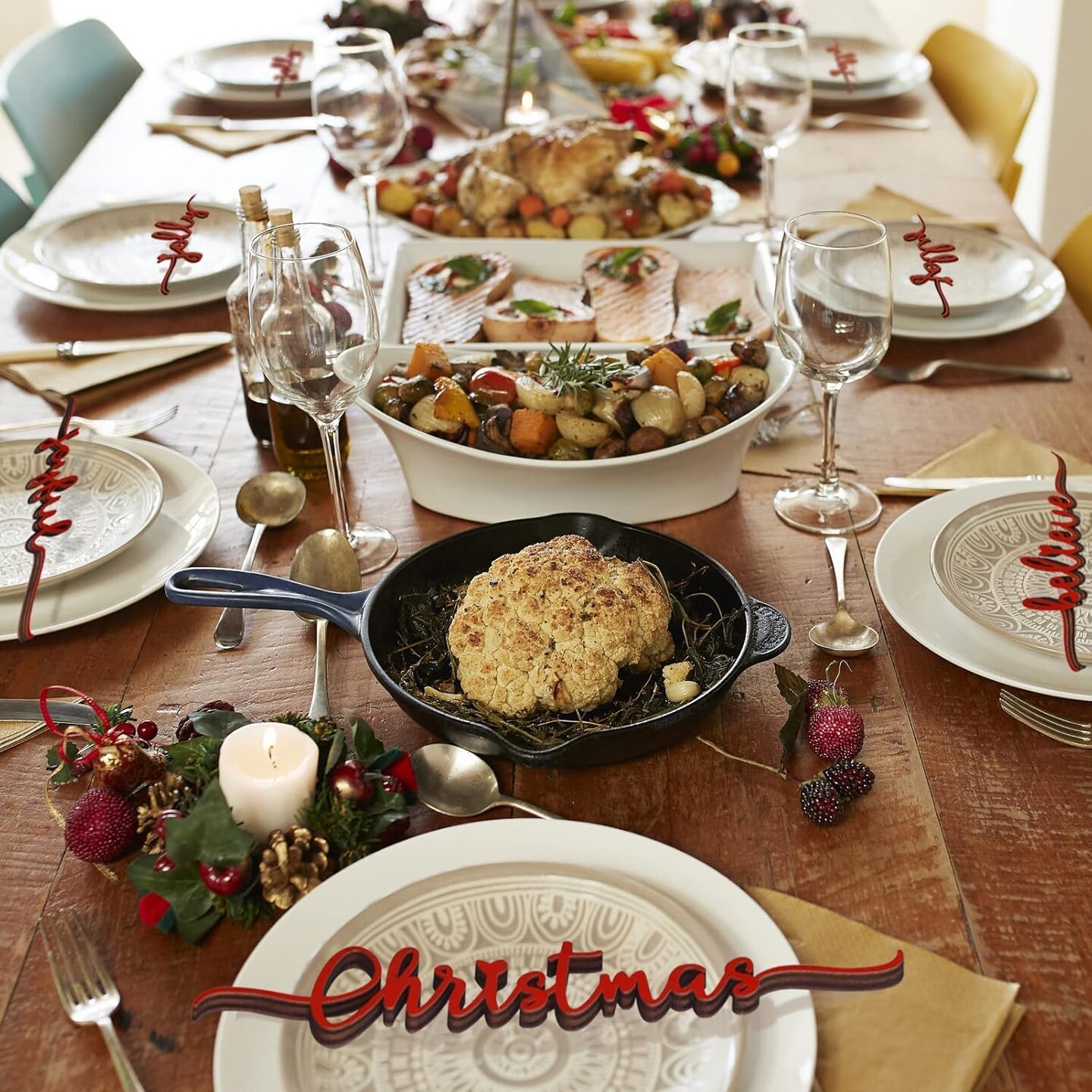 Christmas Wooden Letter Wall Sign Decor 12Pcs, Wooden Words Cutouts for Home Decorations, Table Plate Rustic Ornaments, Blessed Joyful Believe Welcome Merry Christmas Red Wooden Signs…