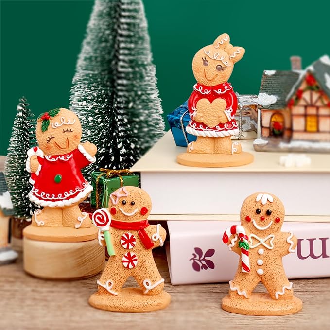 Christmas Gingerbread Man Ornaments, Resin Gingerbread Figurines Ornaments, Xmas Decor for Christmas Decoration Gifts