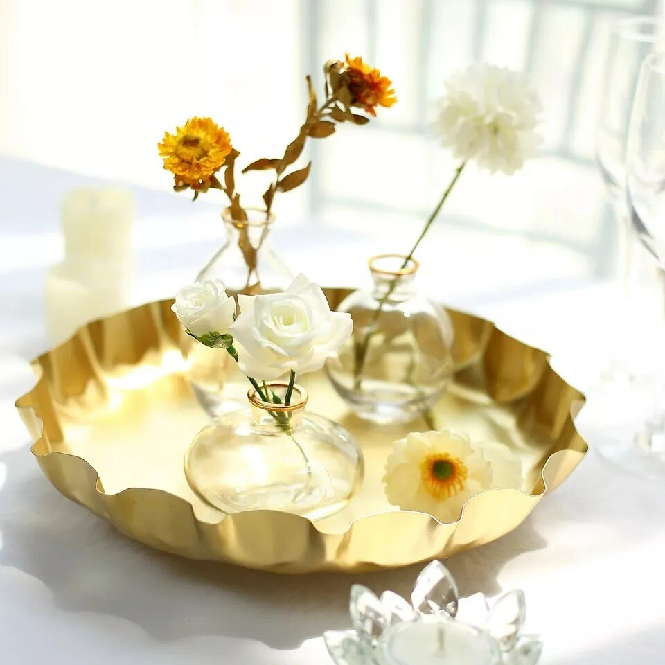 12&#x22; Metal Gold Round Crown Cap Dessert Display Stand Cake Serving Tray Party