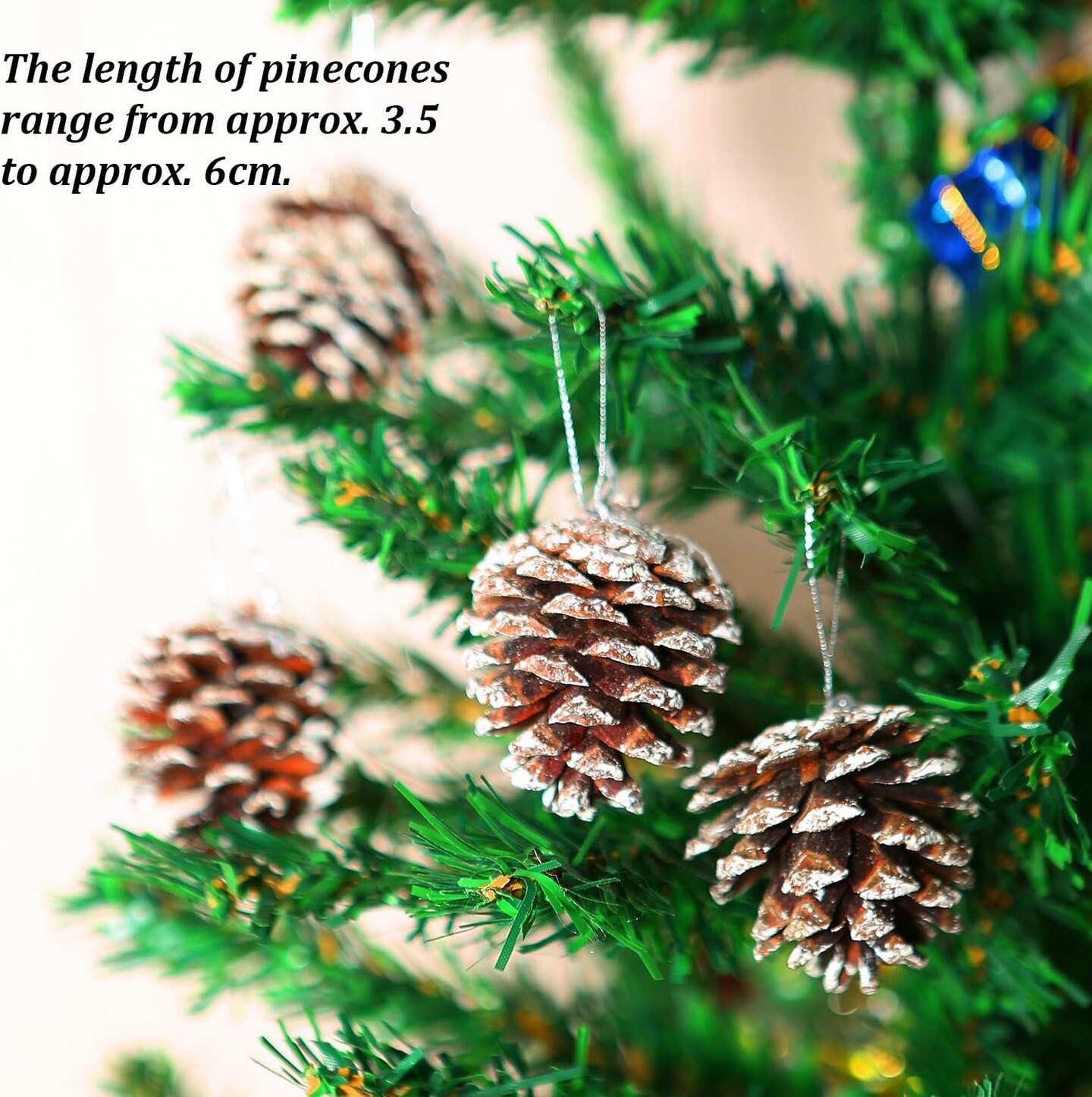 24 Pieces Christmas Pine Cones Ornament Natural PineCones with String Pendant Crafts for Gift Tag Christmas Tree Party Hanging Decoration (Snow)