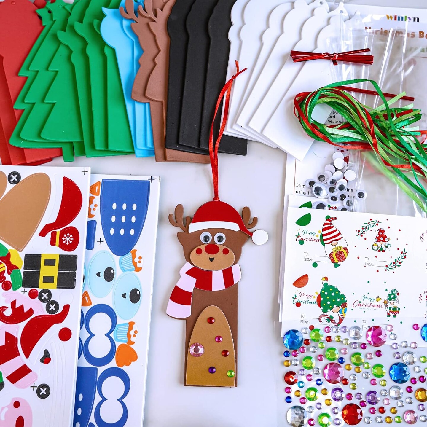 24 Sets Christmas Craft Kits Winter Crafts DIY Christmas Ornaments Art Sets Snowman Reindeer Pine Tree Owl Penguin Christmas Foam Stickers Arts and Crafts for Kids Holiday Classroom Activities