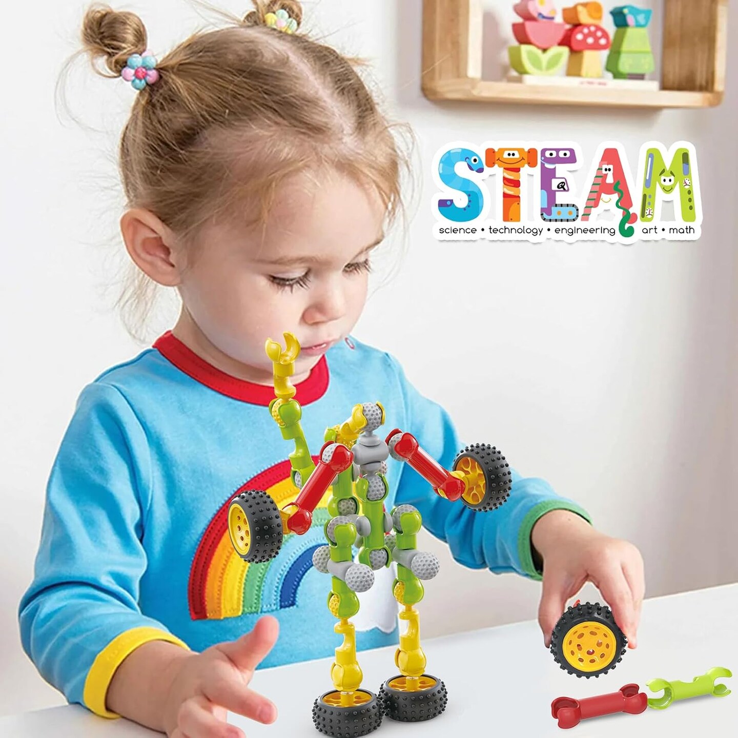 Stem Building Toys for 3 4 5 6 7 8 Year Old Boys Girls Kids,180 Pieces Building Blocks Educational Learning Toys with Large Storage Box,Ideal Christmas Birthday Gifts