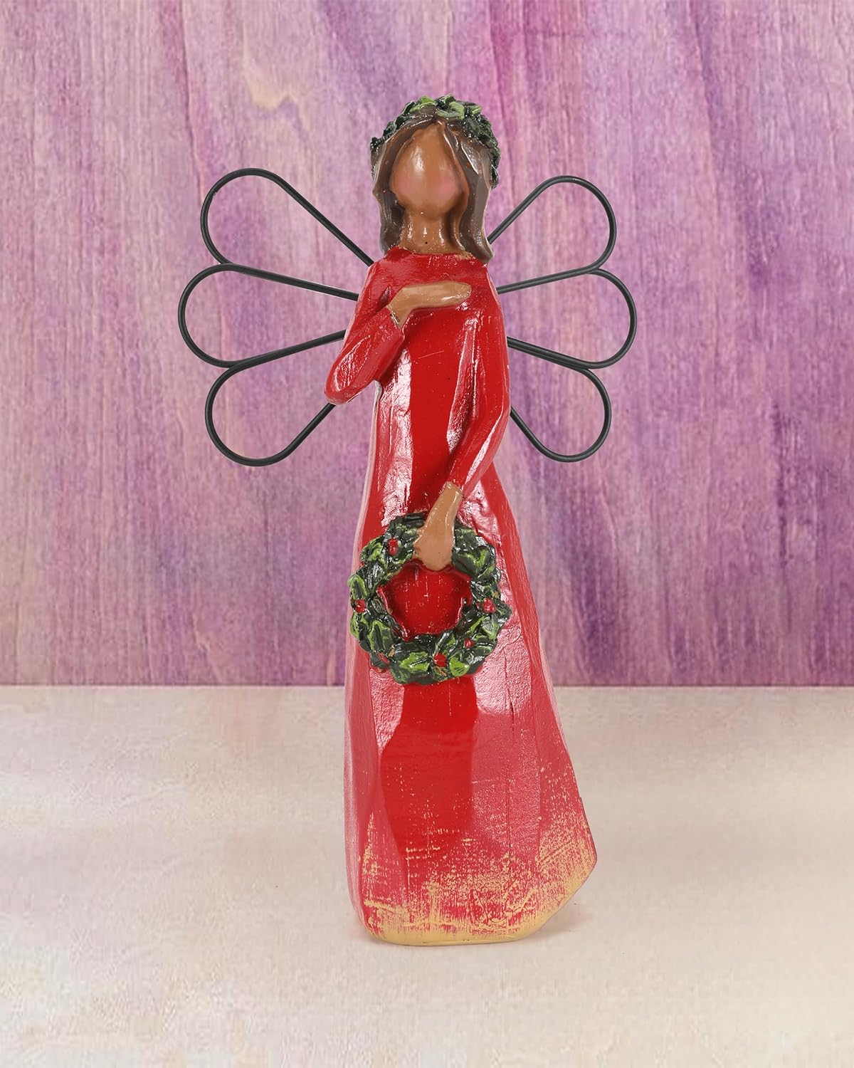 Christmas Angel Figurine, 6.7&#x27;&#x27; Resin Faceless Realistic Hand-Painted Sculpted Wings with Wreath Ornament, Angel Gifts for Women/Girls (Xmas Angel)
