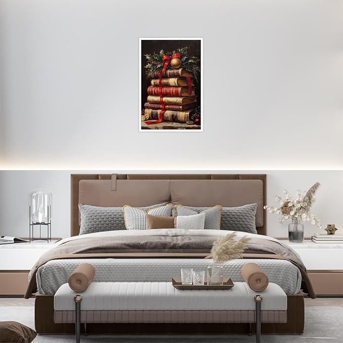 Rustic Christmas Wall Art Book Art Still Life Poster Vintage Christmas Decor Winter Posters Xmas Canvas Prints Painting Dark Academia Decor Holiday Home Dorm Living Room Decoration 8x12inch Unframed