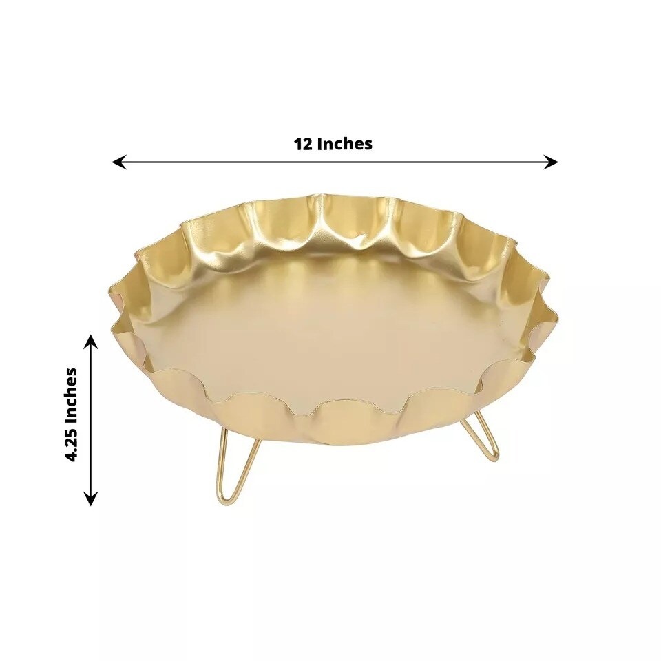 12&#x22; Metal Gold Round Crown Cap Dessert Display Stand Cake Serving Tray Party