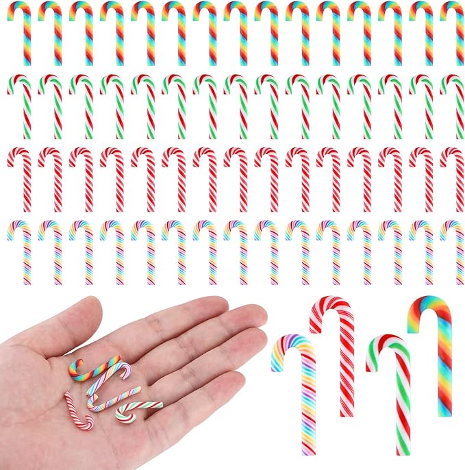 Crafts Plastic Fake Candy Decor Peppermint Ornaments Rainbow Mini Faux Candy for Tree Hanging DIY Xmas Decor Party Decoration Craft (Cane,Small)