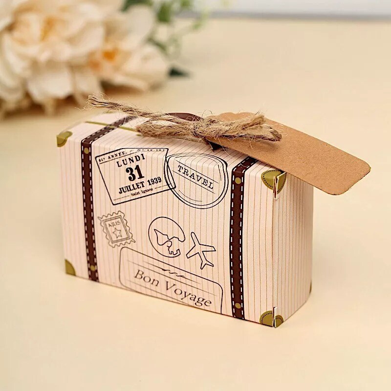 24 Light Brown Mini Suitcase Design Favor Boxes with Tags Party Events Supplies