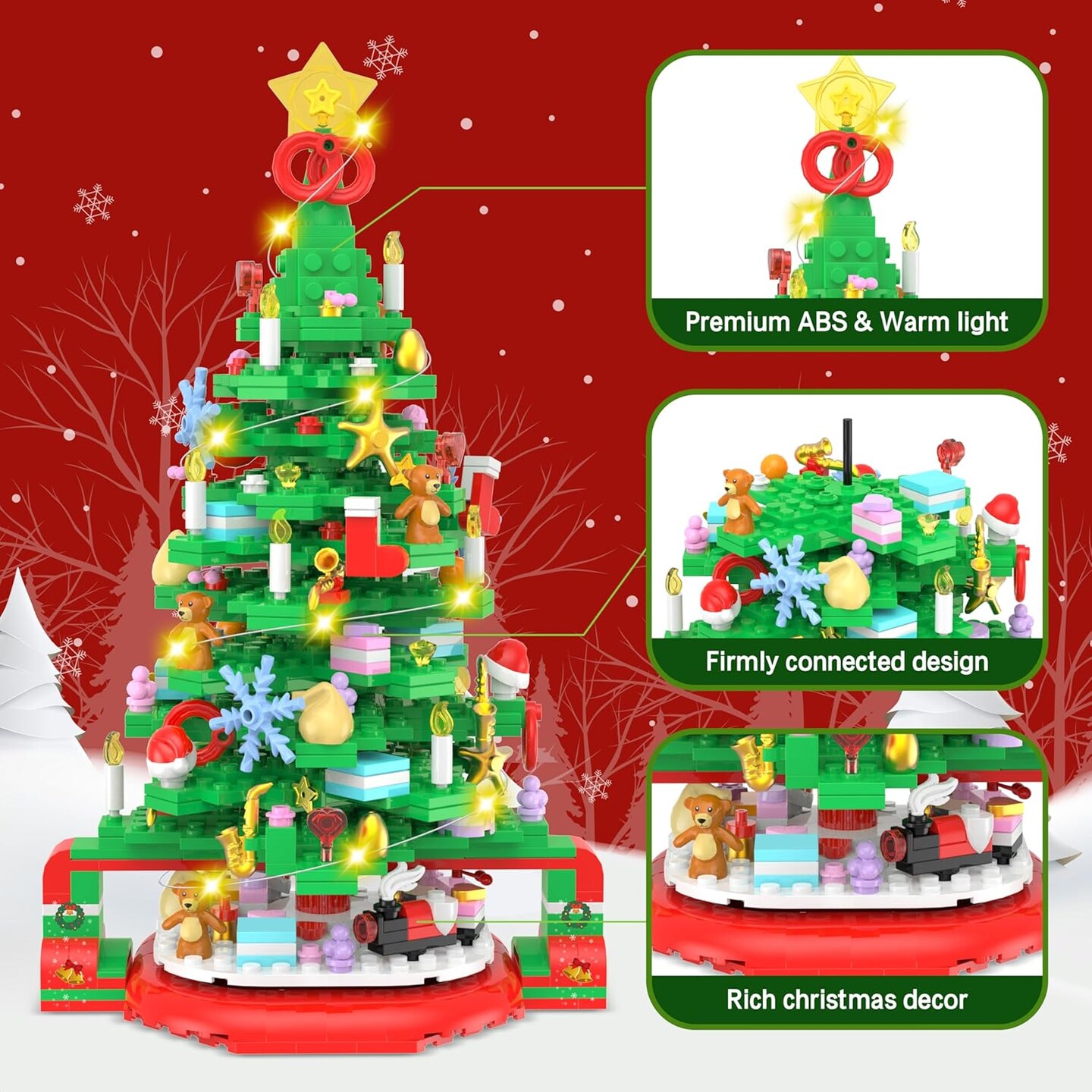 Advent Calendar 2024 Christmas Tree Building Set, 24 Boxes Christmas Countdown Calendar Building Blocks with Warm Light, Advent Calendars for Adults Teens Kids