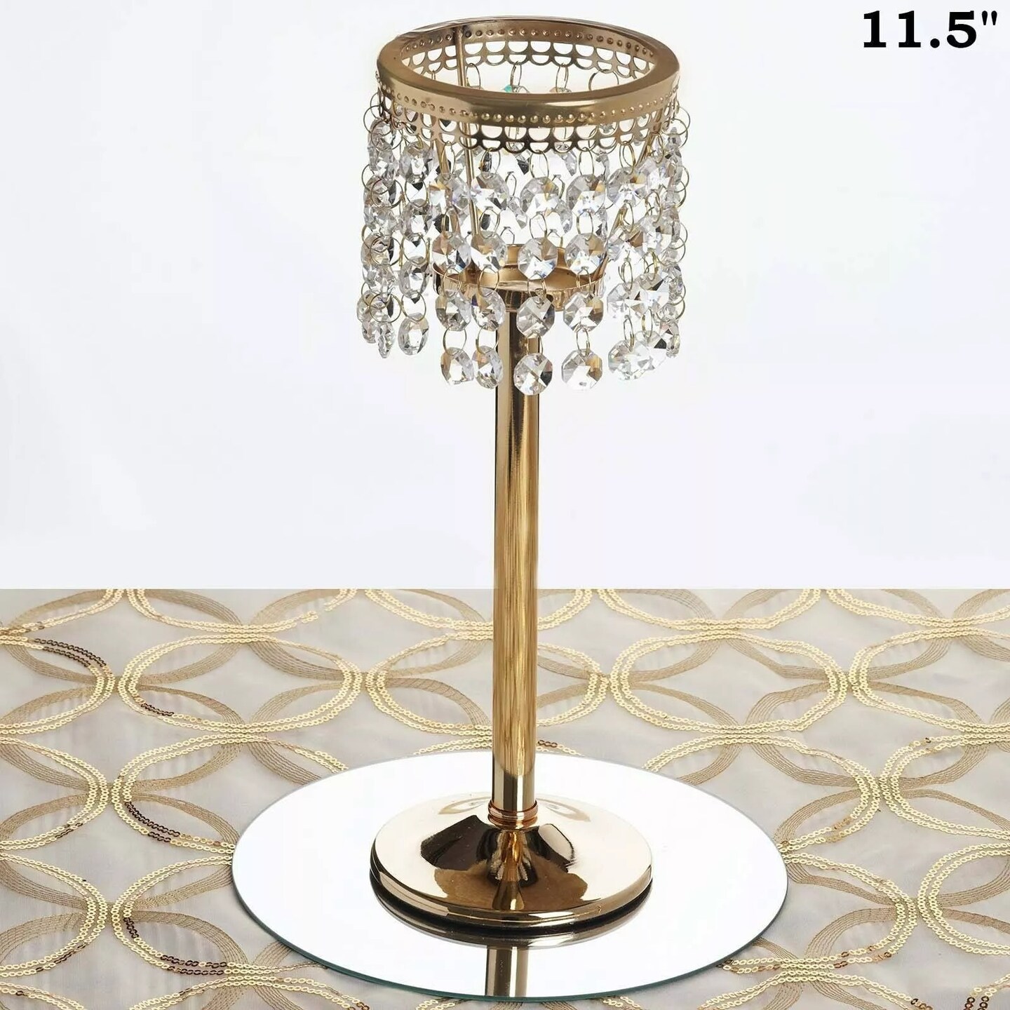Gold 12&#x22; tall Faux Crystal Beaded Wedding Centerpiece Candle Holder Party