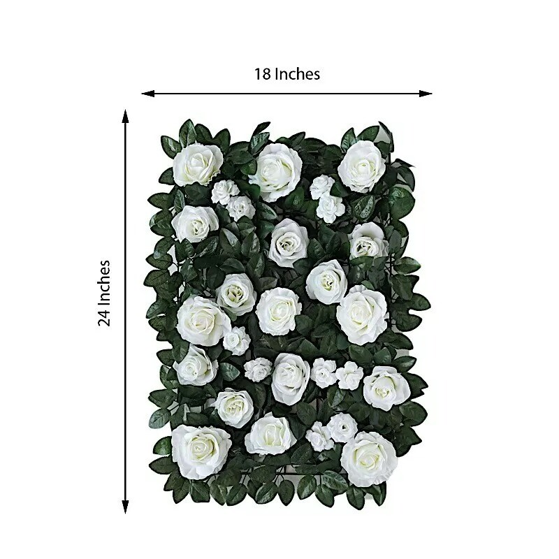 24" x 18" Green White Rose Silk Flowers Wall Backdrop Panel Wedding Decorations