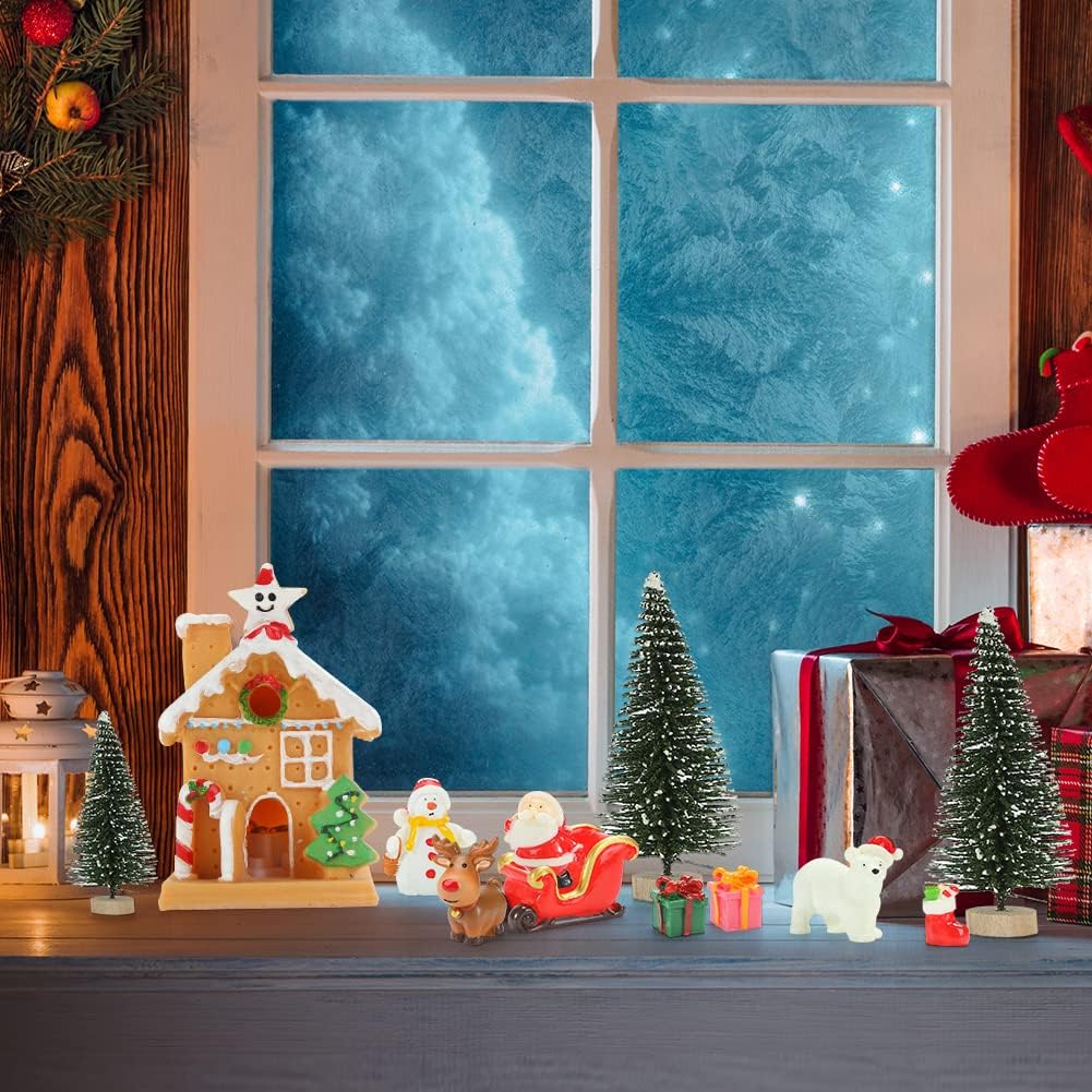 Christmas Miniature Figurines for Crafts, 25 PCS Christmas Miniature Ornaments Kit Snowman Christmas Fairy Resin Ornaments Pine Tree for Christmas Garden