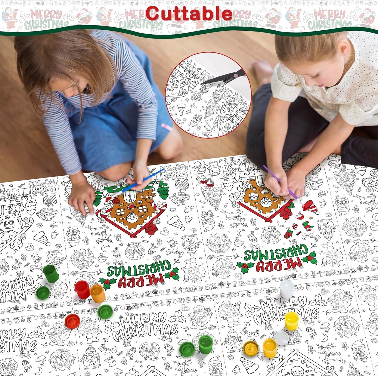 Christmas Coloring Tablecloth - Christmas Decorations | Christmas Table Decor Indoor- Christmas Banner | Christmas Crafts for Kids - Kids Games Gifts Activities Party Favors Supplies,54&#x22; x 88&#x22;