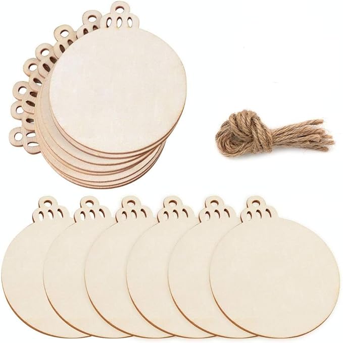 30pcs Round Wooden Discs with Holes, 3" Unfinished Predrilled Natural Wood Slices for Crafts Centerpieces, Wooden DIY Christmas Ornaments Hanging Decorations