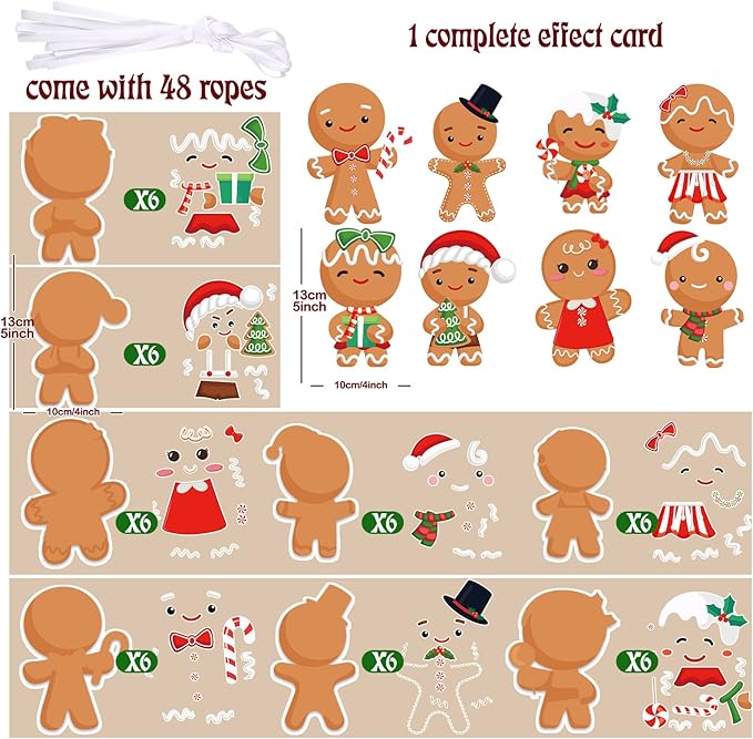 Bulk Christmas Arts and Crafts DIY Christmas Tree Ornament Kit Make Your Own Xmas Tree Ornaments Self Adhesive Sticker Sheets for Xmas Tree(Gingerbread Man)