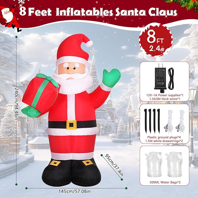 Outdoor Yard Decorations, Huge Blow up Santa Claus with Gift Bag and Built-in LED Lights, Outdoor Christmas Decorations for Yard Garden Party Hall Mall