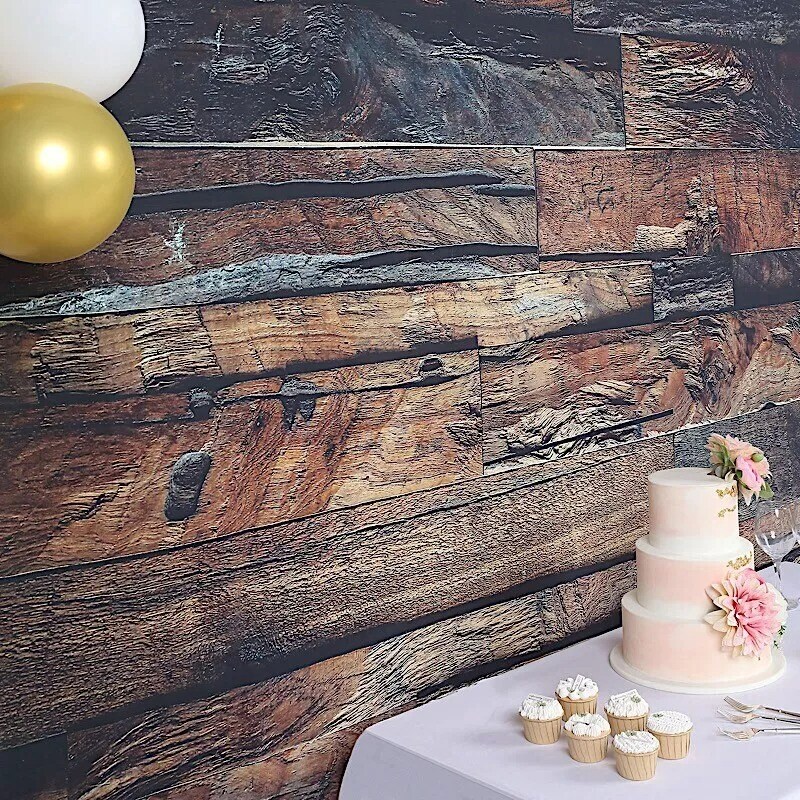 8 ft x 8 ft Dark Brown Printed Vinyl Photo Backdrop 3D Wood Design Banner Party