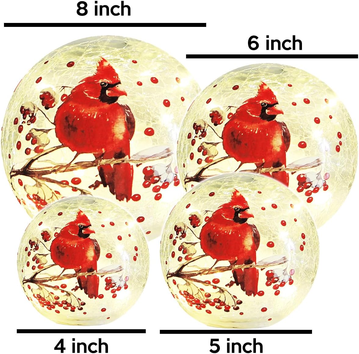 Crackle Glass Ball Cardinal Lamp, Light Up Red Bird Stained Glass Christmas Decor Accent Lamp, Lighted Globe Glass Table Lamp, Orb Cardinal Night Light, Mother&#x27;s Day Gifts, Led Sphere Desk Lamp