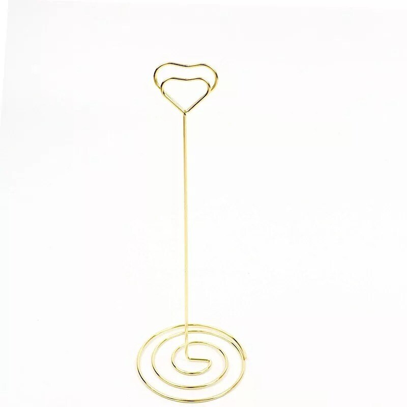 Gold 10 Sign Holders 8&#x22; Heart Place Card Clips Metal Table Number Stands Party