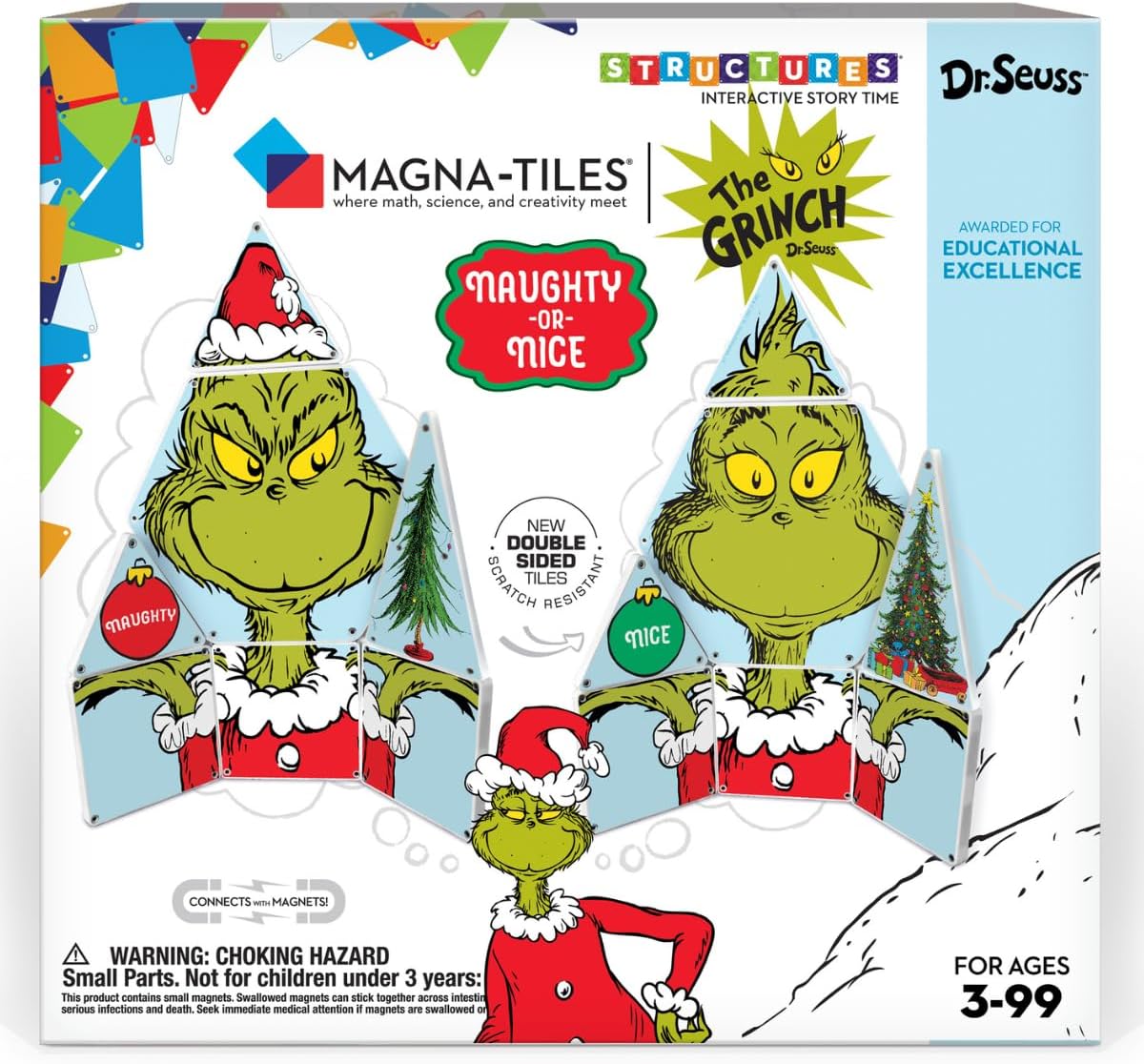 Magna-Tiles Limited Edition Grinch Magnetic Building Toys from Dr. Seuss’ “How The Grinch Stole Christmas” Book, Educational Toys for Ages 3+, 19 Pieces