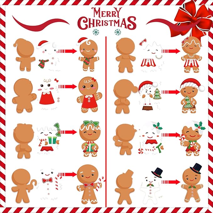 Bulk Christmas Arts and Crafts DIY Christmas Tree Ornament Kit Make Your Own Xmas Tree Ornaments Self Adhesive Sticker Sheets for Xmas Tree(Gingerbread Man)