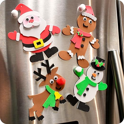Christmas Crafts - Create Your Own Christmas Characters - Set of 4 - Magnets and Christmas Tree Decorations